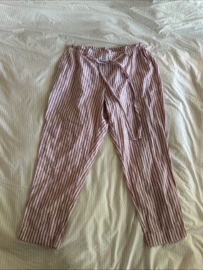Beachlunchlounge - Red Striped Drawstring Linen/Cotton Lounge Pants - XL